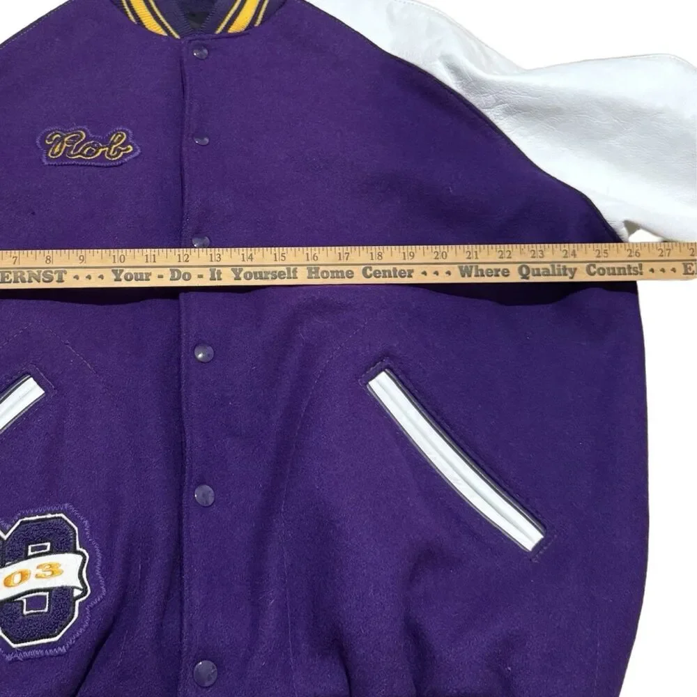 Vintage 2003 Letterman Jacket Varsity Purple Wool Leather Size 50 Jaguars